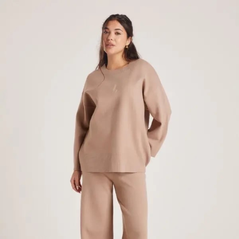LOUNGE Knitted Crew Neck Jumper - Brown size M